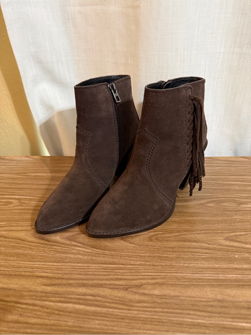 Coach Dark Brown Suede Fringe Ankle Boots